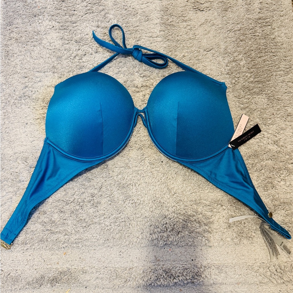 Victoria's Secret Blue Bikini Double Push Up Top with Thong Bottom
